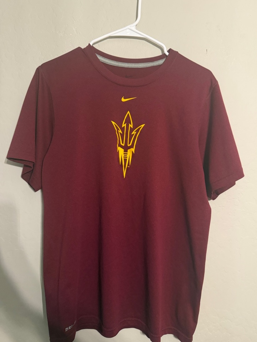 Nike Maroon Short Sleeve Tee with Yellow Trident Logo